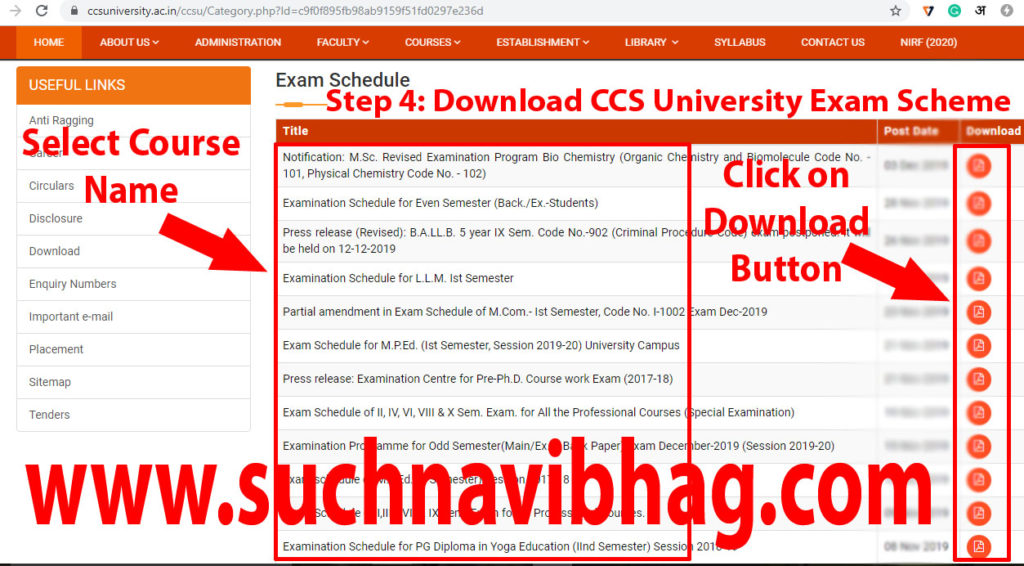 Step 4: On the new web page, you will find a list of all declared exam scheme by the university. Click on the download link against your course name.
